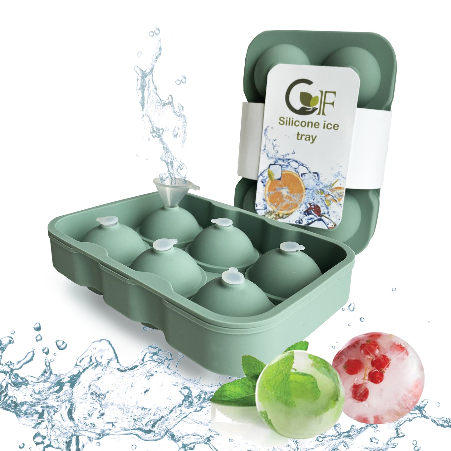 Round Silicone Ice Cube Trays , Flexible 6 Ice Balls 1.75" Maker with Lids & Funnels, BPA Free Round Silicone Ice Cube Molds, Easy Release Silicone Ice Cube Tray for Whiskey, Cocktail, Coffee