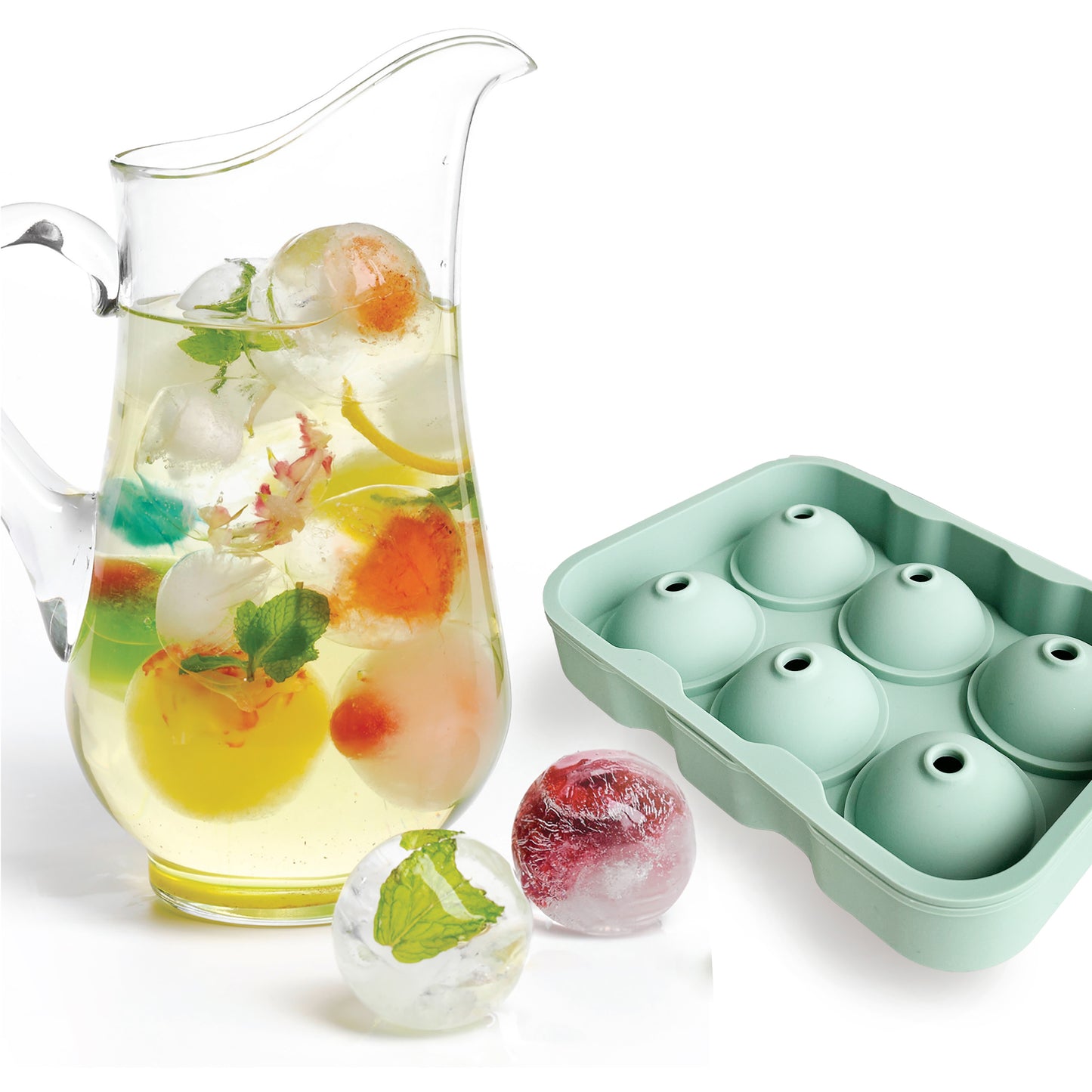 Round Silicone Ice Cube Trays , Flexible 6 Ice Balls 1.75" Maker with Lids & Funnels, BPA Free Round Silicone Ice Cube Molds, Easy Release Silicone Ice Cube Tray for Whiskey, Cocktail, Coffee