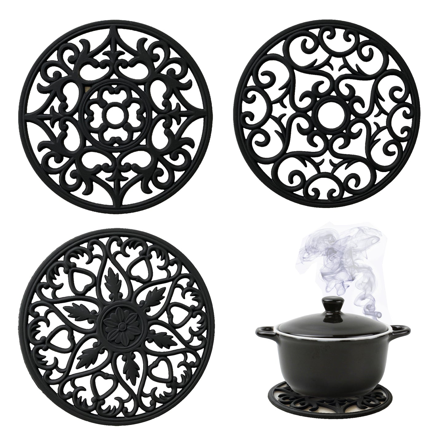 Silicone Heat Resistant Trivet Mat Set of 3 Hot Pan Holder Hot Pads Flexible Durable Non Slip Coasters for Pots & Hot Dish Trivet Teapot Trivet