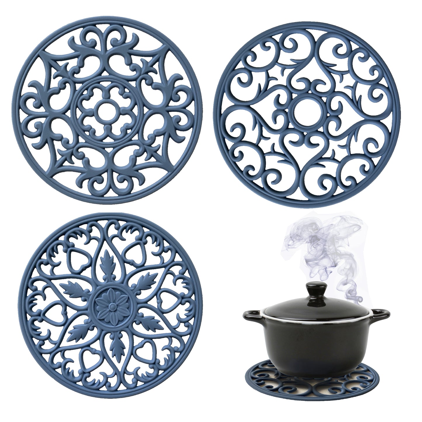 Silicone Heat Resistant Trivet Mat Set of 3 Hot Pan Holder Hot Pads Flexible Durable Non Slip Coasters for Pots & Hot Dish Trivet Teapot Trivet