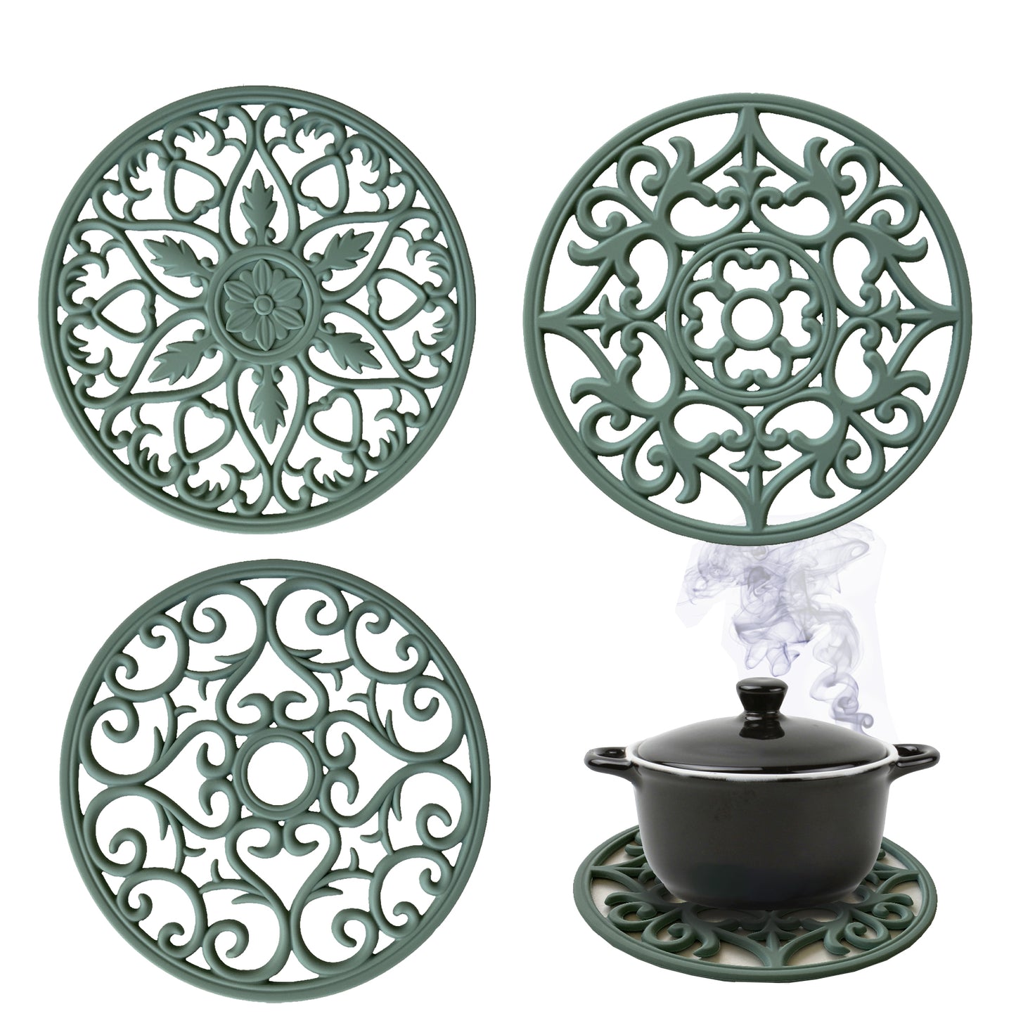 Silicone Heat Resistant Trivet Mat Set of 3 Hot Pan Holder Hot Pads Flexible Durable Non Slip Coasters for Pots & Hot Dish Trivet Teapot Trivet