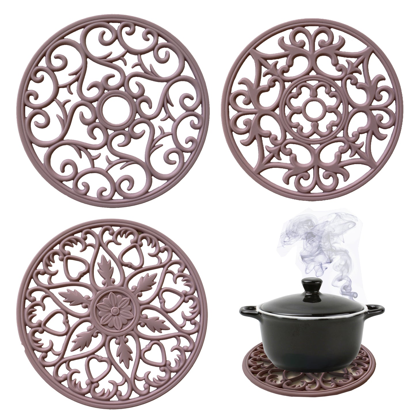 Silicone Heat Resistant Trivet Mat Set of 3 Hot Pan Holder Hot Pads Flexible Durable Non Slip Coasters for Pots & Hot Dish Trivet Teapot Trivet