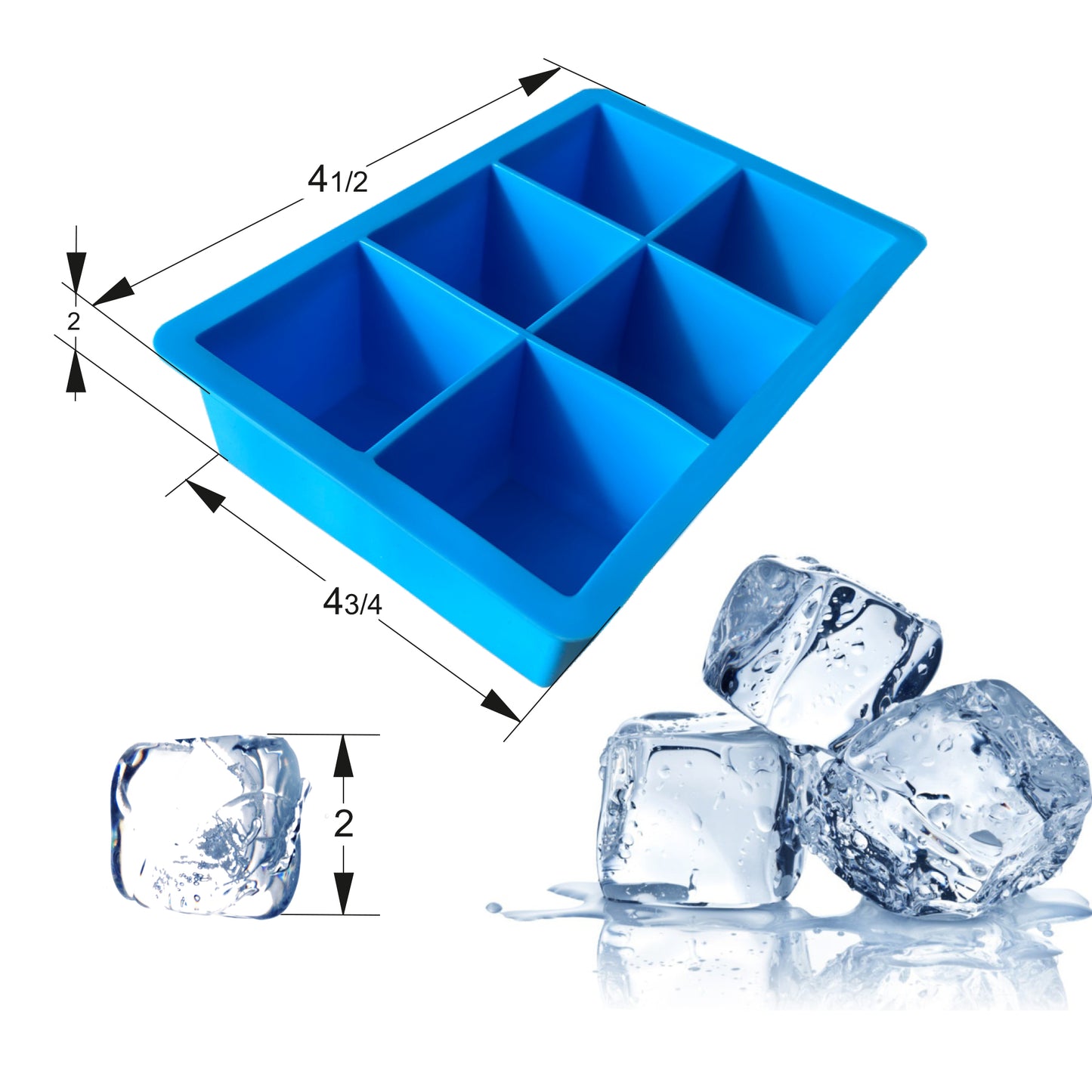 Silicone Ice Cube Tray Set of 2 with Lids - Large Cube 2 In,,BPA-Free Silicone, Reusable & Flexible Designed Ice Cube Mold Maker for Whiskey, ice cream Cocktail & Juice (Blue)